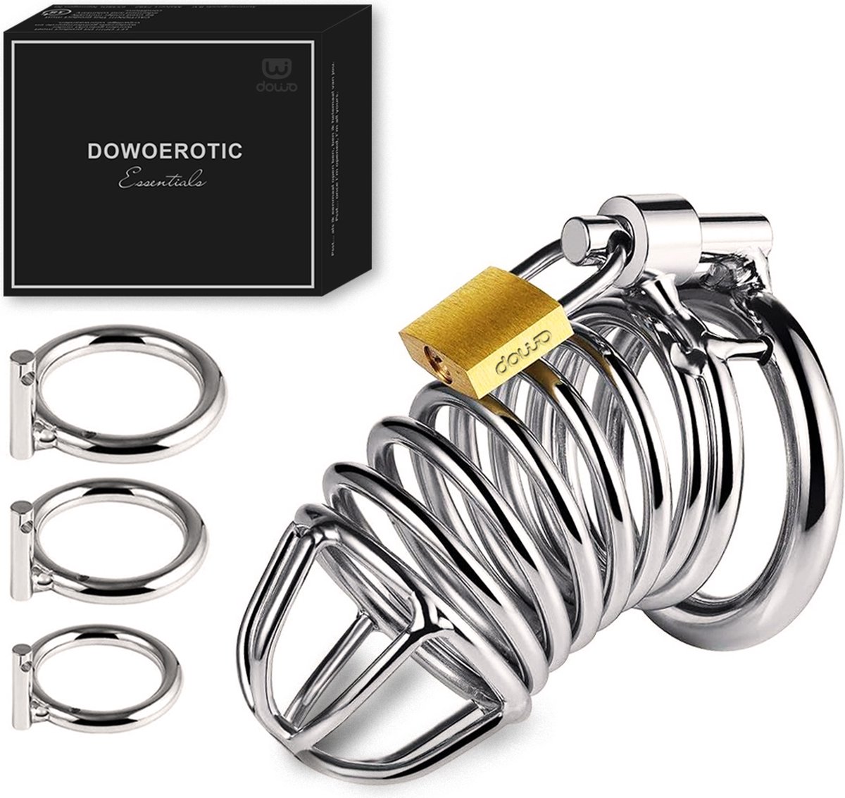 Goedkoopste DOWO® - Kuisheidskooi - Metaal - Peniskooi - Kuisheidskooi voor Mannen - Chastity cage - Staal - met Premium Messing Slot - 3 Maten