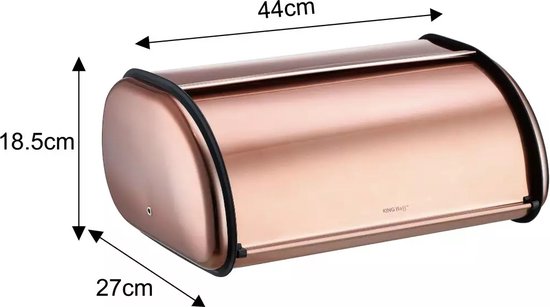 Kinghoff 1870 - Grande boîte à pain - Acier inoxydable - Couleur or - Rétro - 44 x 27 x 18,5 cm
