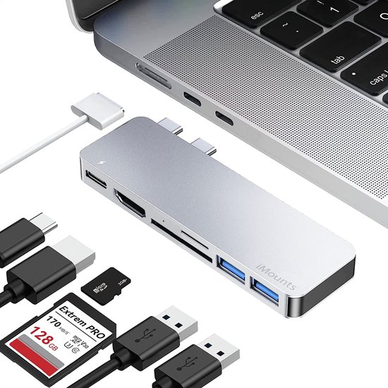 MacBook USB-C Hub Zilver voor Air P...