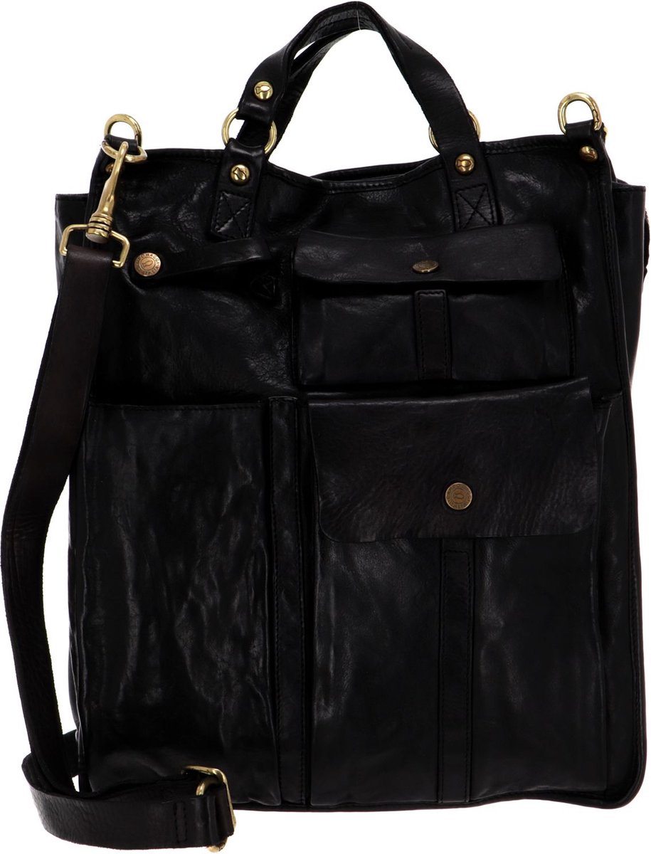 CAMPOMAGGI Leren Handtas Schoudertas Shopping Bag Nero Zwart