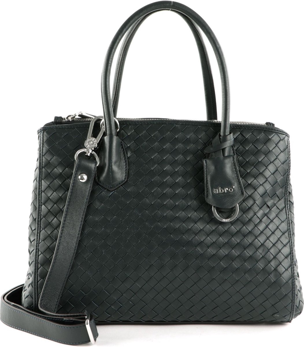 abro Leren Business tas Schoudertas met laptopvak Leather Piuma Weaving Businessshopper Busy Navy Blauw