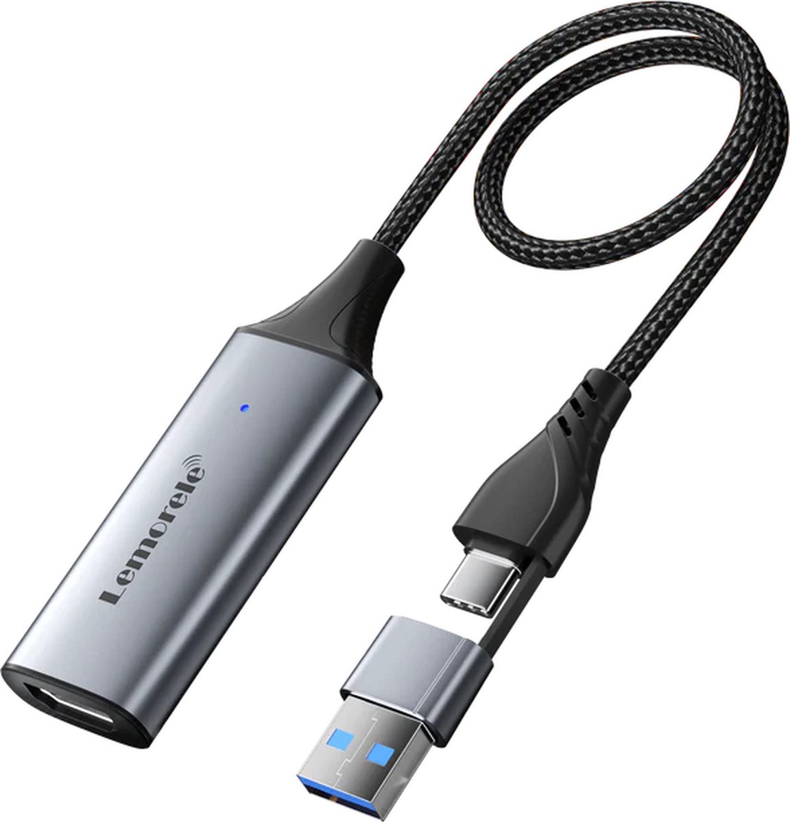 Lemorele AC05 – Video Capture Card – 1080P@60Hz – HDMI naar USB – USB-A & USB-C – Plug & Play – Aluminium Behuizing – Voor OBS/Streaming – Windows/Mac/Linux/Android