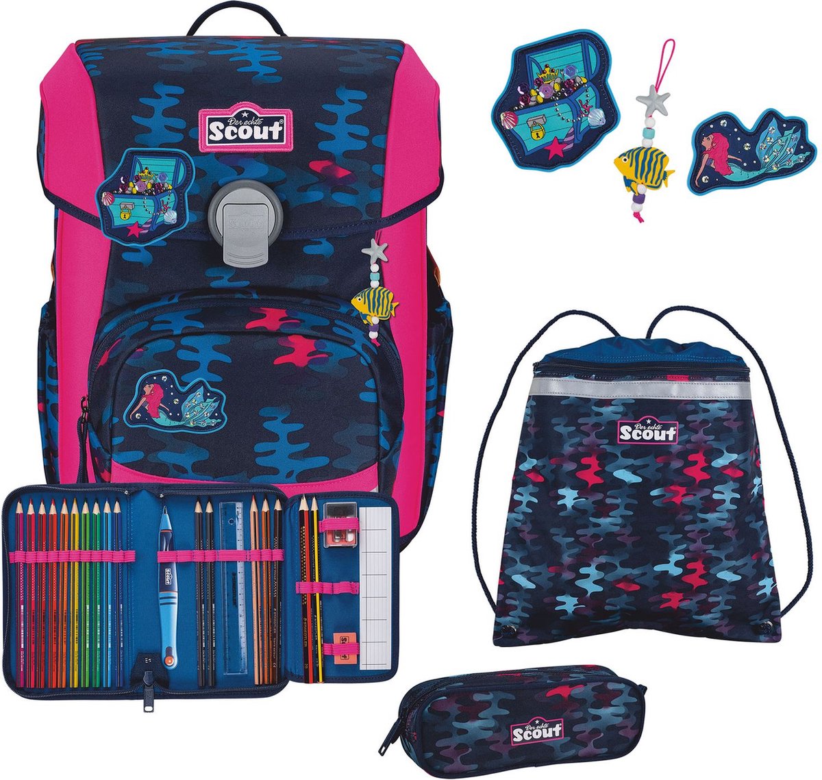Scout Schooltas Basic Neo Set 4-delig Magic Sea Donkerblauw