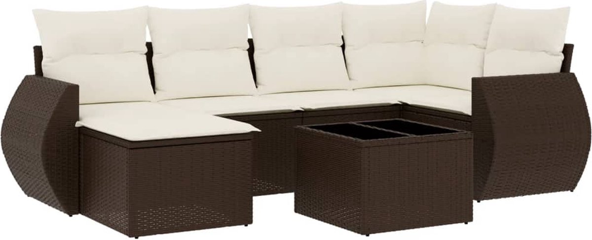 vidaXL 7-delige - Loungeset - met - kussens - poly - rattan - bruin