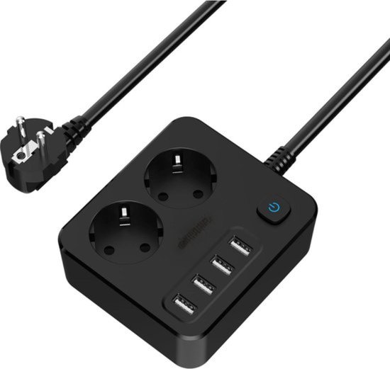TOPREK Stekkerdoos met USB 8-voudig Meerdere Socket met Schakelaar, 4000W/16A Overspanningsbeveiliging Meervoudige Stekker voor Home Office Keuken 5M Kabel zwart