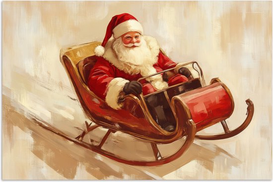 Poster 120x80 cm - Kerst - Slee - Kerstman - Posters - Kamer decoratie - Wanddecoratie woonkamer - Muurdecoratie slaapkamer - Kerstversiering - Kerstdecoratie voor binnen - Kerstmis