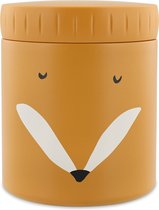 Oranje thermos lunchpot met een vrolijk vossen gezicht.