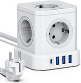 Bol.com Voomy Cube 20W Stekkerdoos met USB-C - Met Schakelaar - 5 Stopcontacten - 4 USB Poorten - Powercube - Snellader - 2M Ver... aanbieding