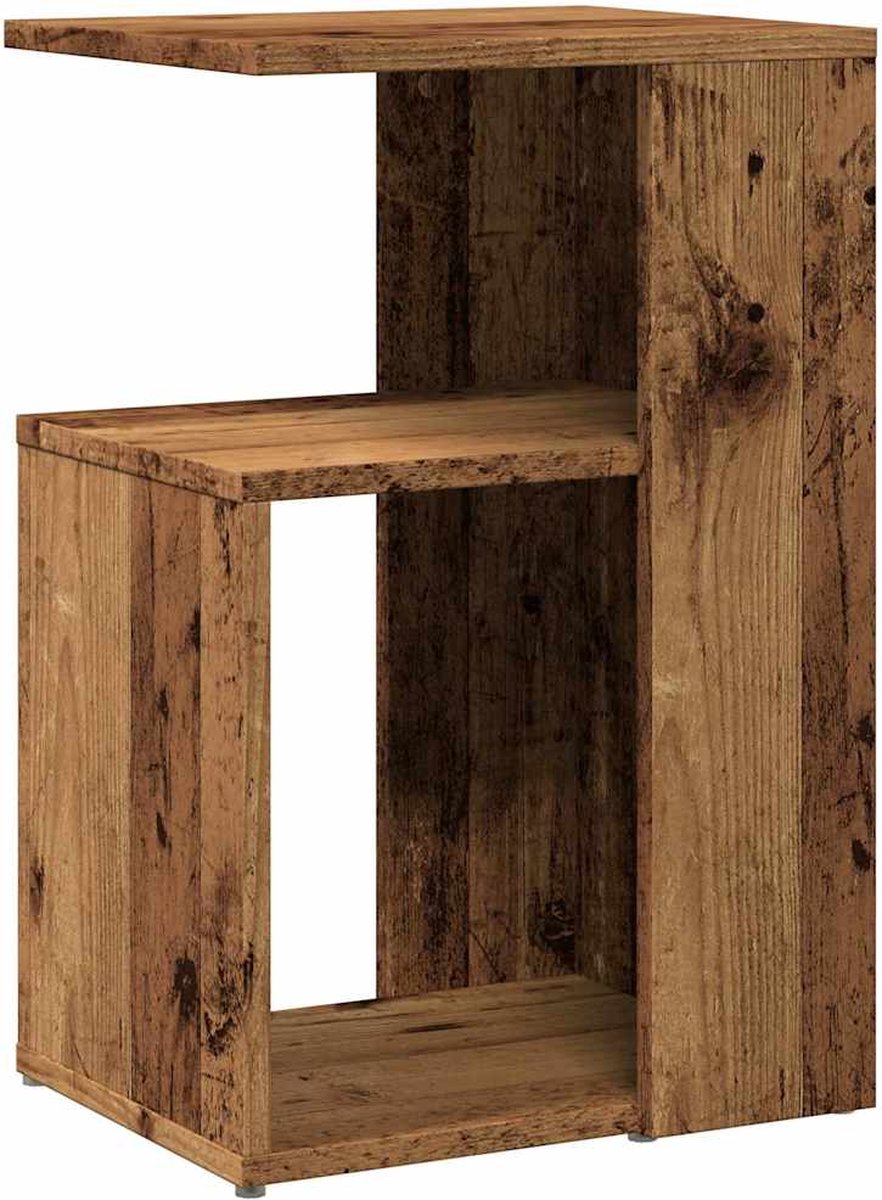 vidaXL Bijzettafel - 36x30x56 - cm - bewerkt - hout - oud - houtkleurig oud hout