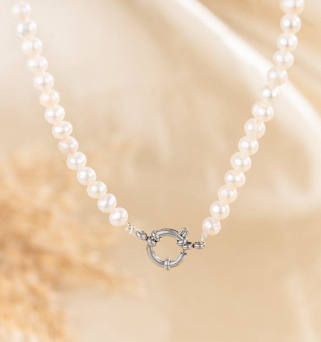 Parelketting met Groot Slotje | Stainless Steel
