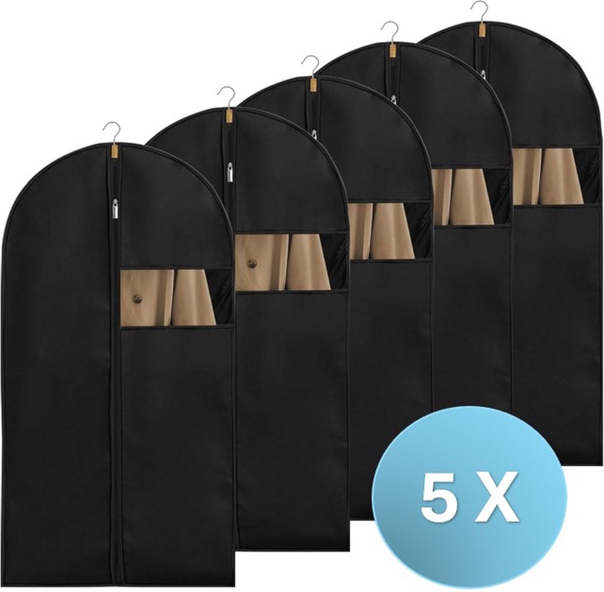 MeubelsvanJoep kledinghoes 5 stuks zwart - Opbergtas 60 x 140cm - Kledingzak met Rits - Opbergzak voor Trouwjurk