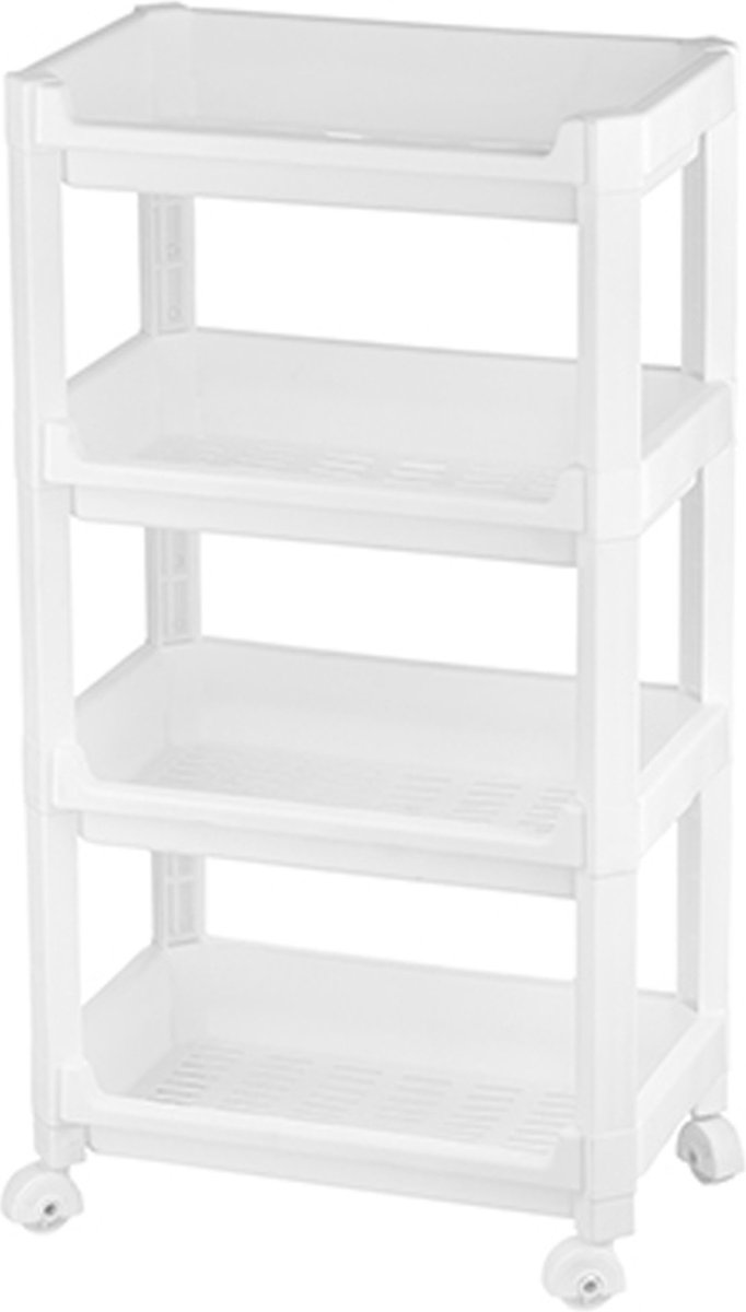 CM keukentrolley/badkamer trolley - op wieltjes - 4-laags - wit - kunststof - 35 x 22 x 67 cm
