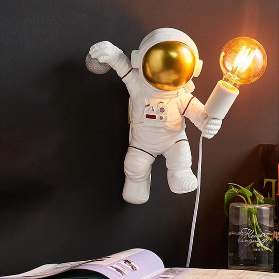 Maan Wandlamp voor Slaapkamer Moderne Astronaut Wandkandelaars Binnen Rond 3000K Warm Wit LED Wandlamp Kinderkamer Scandinavisch Zwart Verlichtingsarmatuur voor Jongen Meisjes Nachtkastje Kind