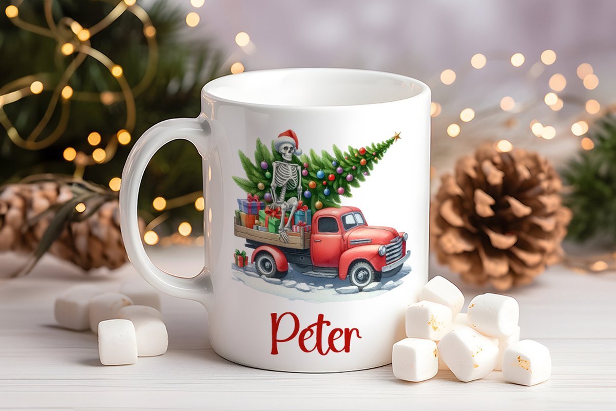 Kerstmok met Truck en Naam - 330 ml - Uniek Mannen Kerstcadeau / Heren Kerstcadeau