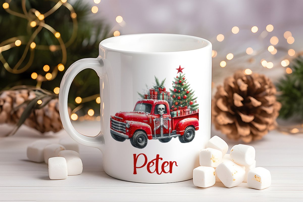 Kerstmok met Truck en Naam - 330 ml - Uniek Mannen Kerstcadeau / Heren Kerstcadeau