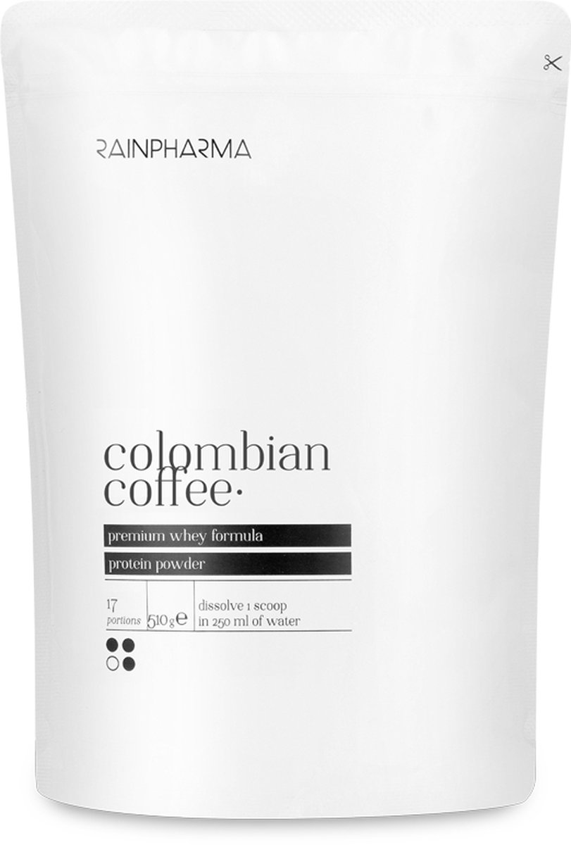RainPharma Colombian Coffee Eiwitpoeder - Eiwitshake 510g - Whey - Zonder Sucralose - Vegetarisch - 17 Porties - Koffie - 20 gram eiwitten