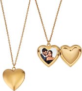 - Collier de sac en forme de cœur 2 pièces pour femme - Pendentif médaillon photo commémoratif en or - Acier inoxydable chirurgical 316 - Breloques photo à DIY - Kits de fabrication de médaillon photo - Qui peut contenir des photos