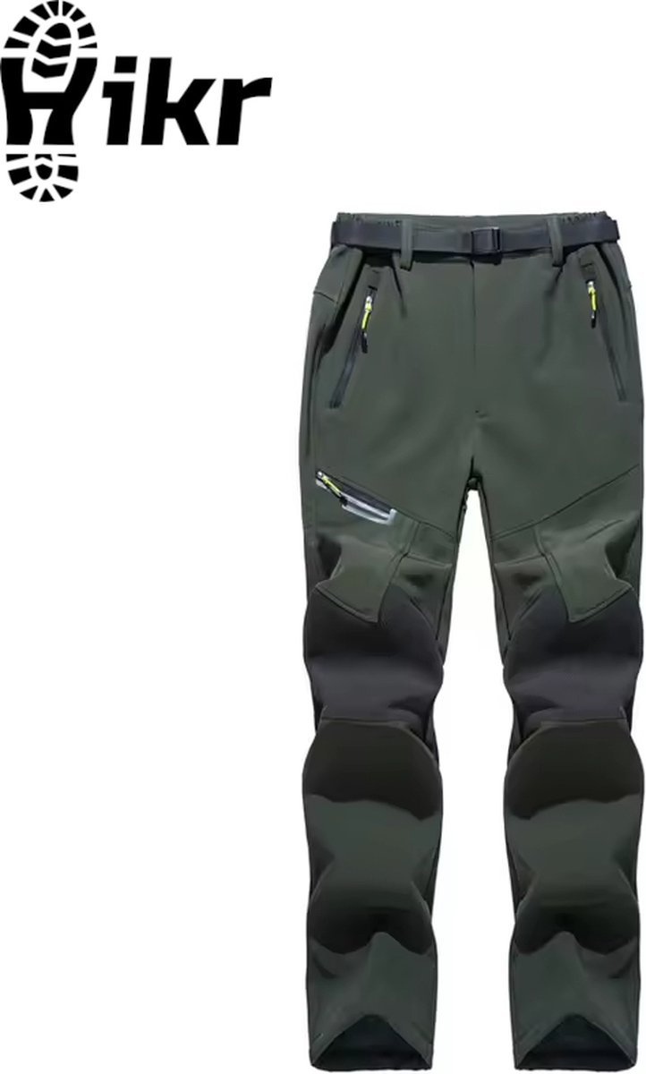Hikr® Waterdichte broek heren SlimHS02 Wandelbroek Fleece broek Slimfit Warme regenbroek Winddicht Hiking outdoor broek Herfst winter lente Groen