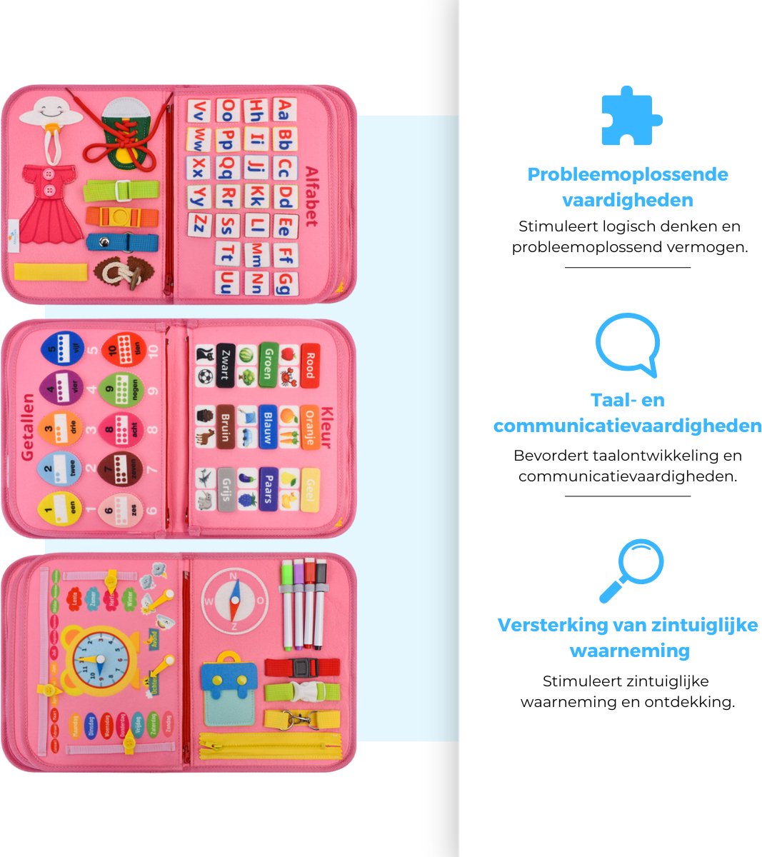 Mauzek® Busy Board Fantasie - Nederlands - Montessori speelgoed - Activiteitenboek - Busy Book - Sensorisch speelgoed - Educatief speelgoed - Meisjes - Peuter Speelgoed - Voor in de auto - Voor onderweg - 3 jaar - 4 jaar - 5 jaar - 6 jaar — afbeelding 10
