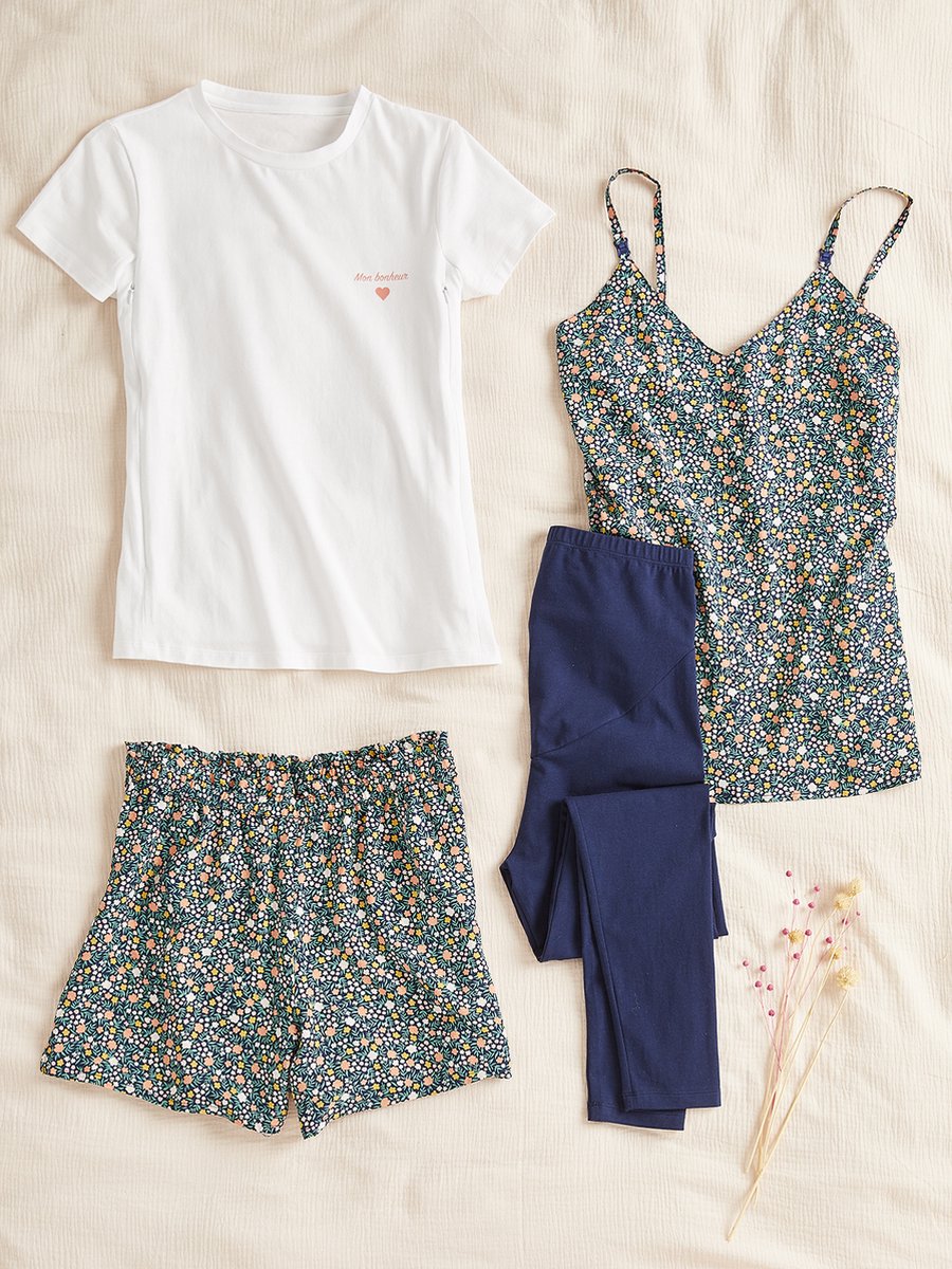 vertbaudet 4-delige set homewear voor tijdens de zwangerschap en borstvoeding Set fleurige pyjama
