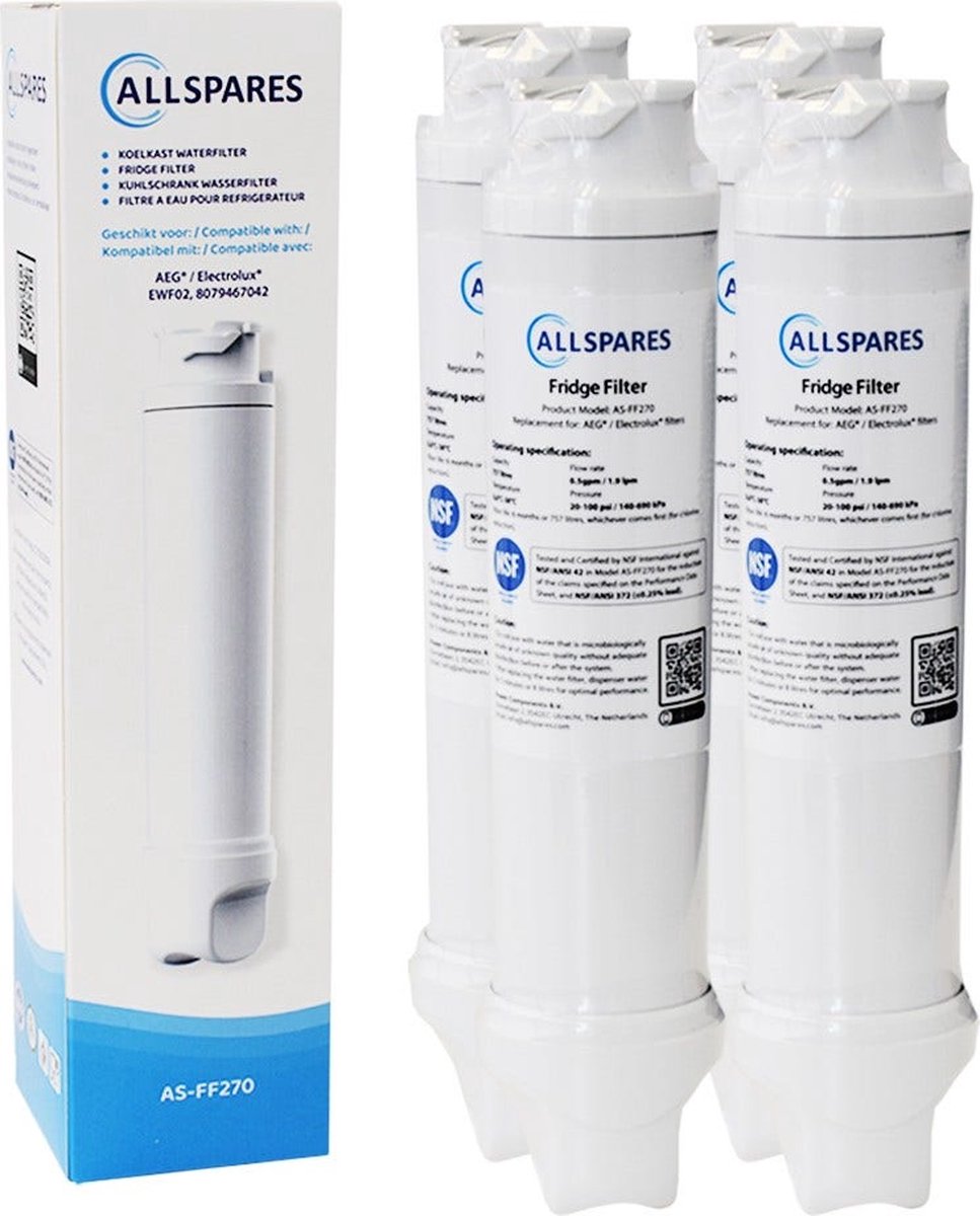 AllSpares Waterfilter (4x) voor Koelkast geschikt voor AEG-Electrolux EWF02 / 8079467042
