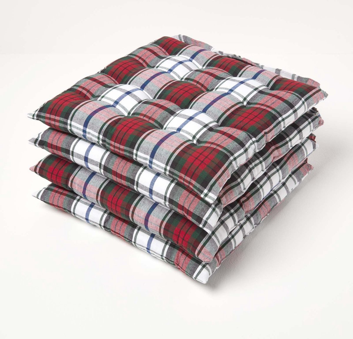 Homescapes Macduff Tartan zitkussens, 100% katoen, set van 4 Rood