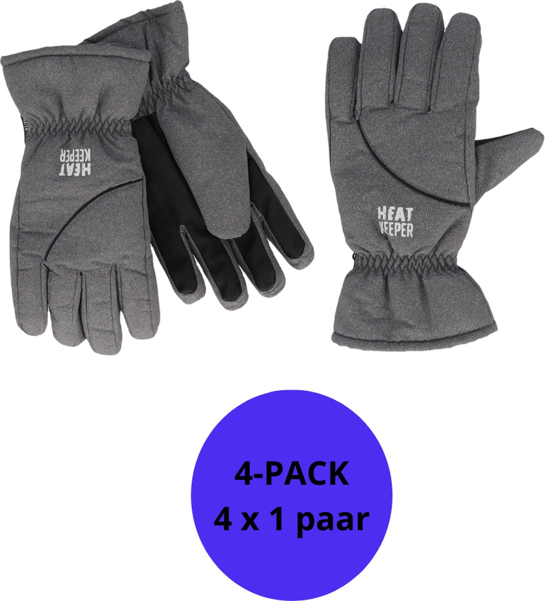 Heatkeeper Ski handschoenen heren – 4-Paar Winter handschoenen Grijs