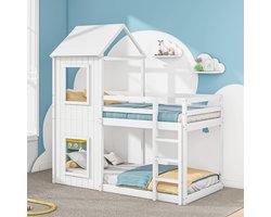 Sweiko Stapelbed - 90x200cm - Huisvorm - massief hout - Wit (geen matras)