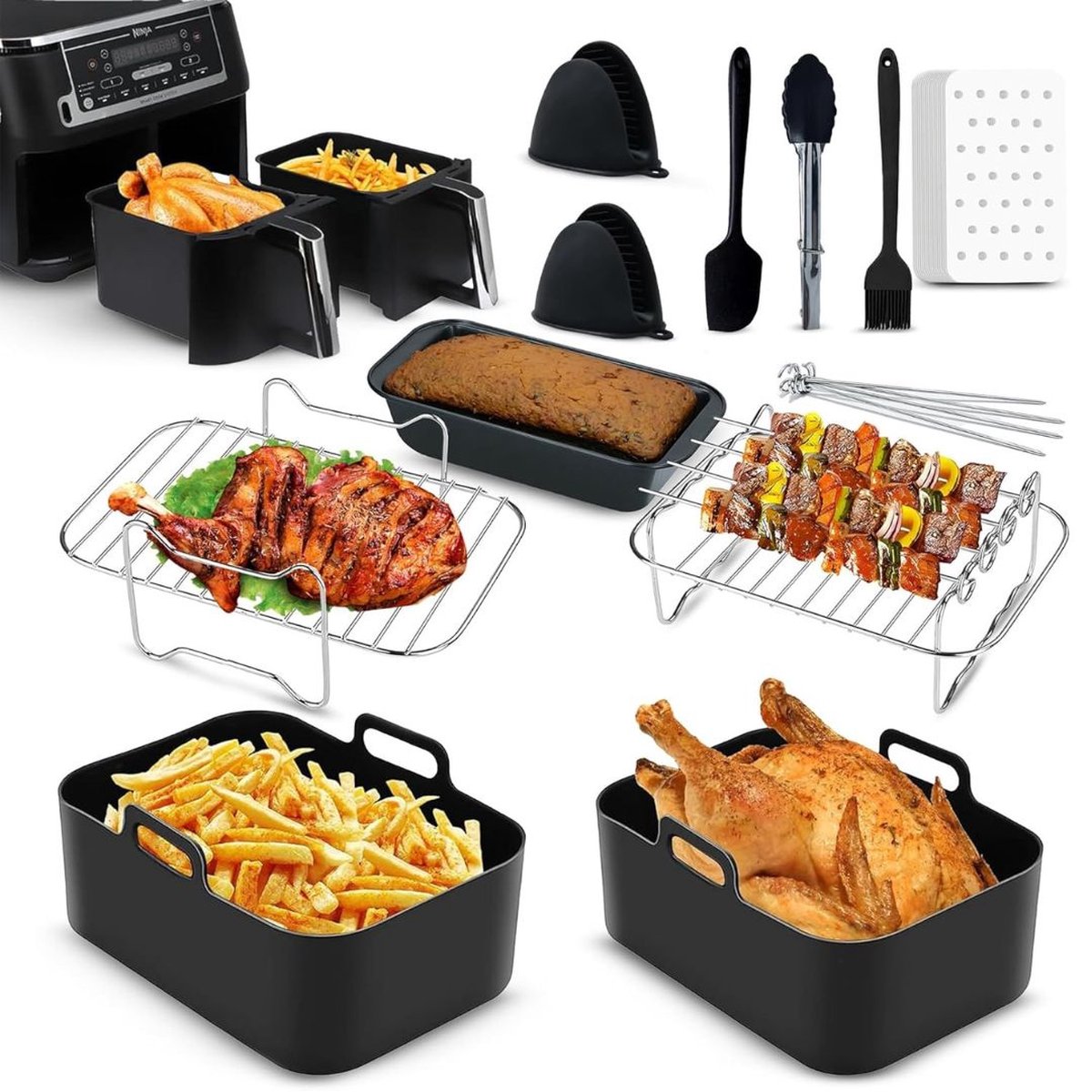 ApexArte® Airfryer Accessoires - Bakpapier - Siliconen Bakje - Mand - Oven Rek