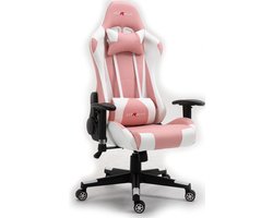 GTRacer Pro - Game Stoel - Gaming Stoel - Ergonomische Bureaustoel - Gamestoel - Verstelbaar - Gaming Chair - Wit / Roze