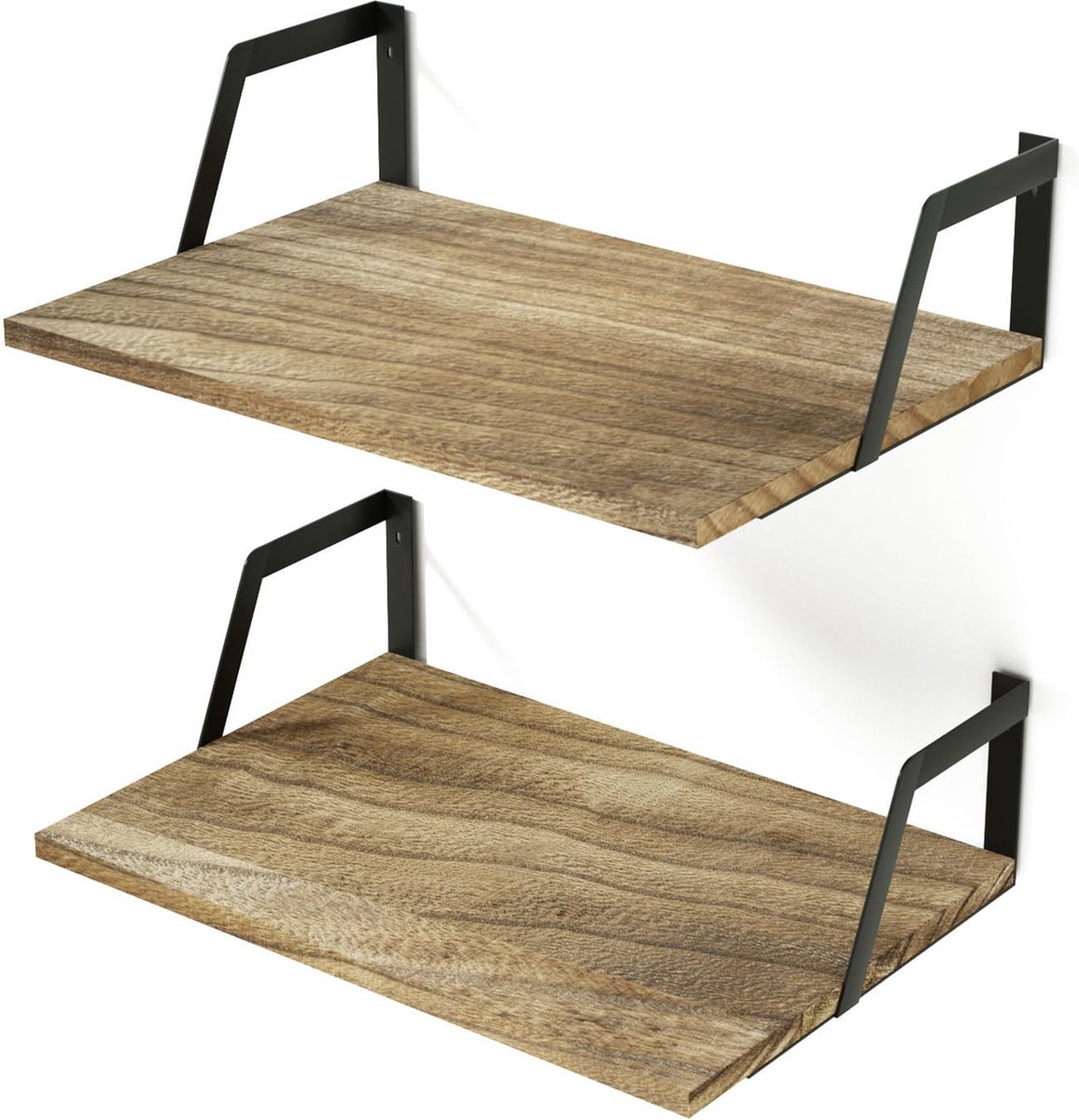 La'Moussawi ® Stijlvol Houten en Metalen Wandrek voor Diverse Ruimtes in Huis, Set van 2