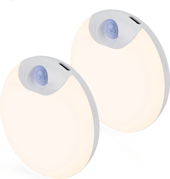 Brendz LED ronde Nachtlampje Bewegingssensor, USB-C Oplaadbaar, Magnetisch, 2 stuks, Warm Wit 3000K, Dimbaar, Kastverlichting Draadloos, Keukenverlichting, Trapverlichting