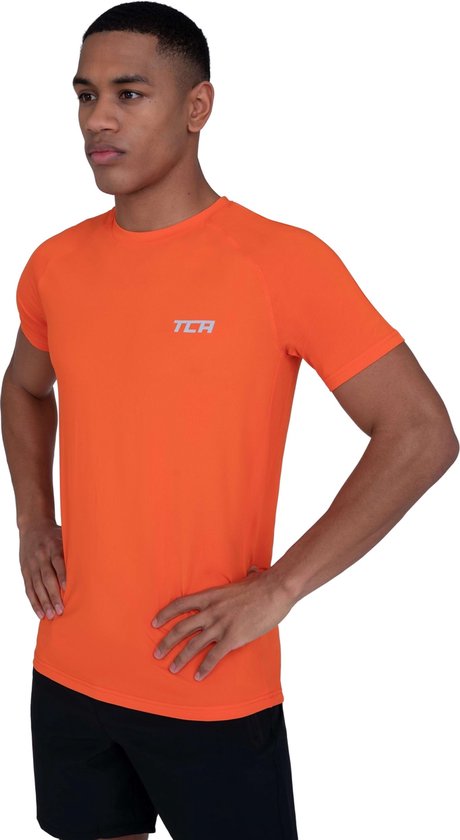 TCA Stamina Lichtgewicht Gym Top, Dry Fit Running Top voor Heren - Gym Tops voor Mannen, Gym T-shirts Mannen, Rood Oranje, L