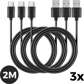 Duurzame USB-A naar USB-C Oplaadkabels – 3 Stuks – 2 Meter – USB-C Kabels geschikt voor Samsung en Andere Apparaten – USB-C Kabel Zwart - WiseQ