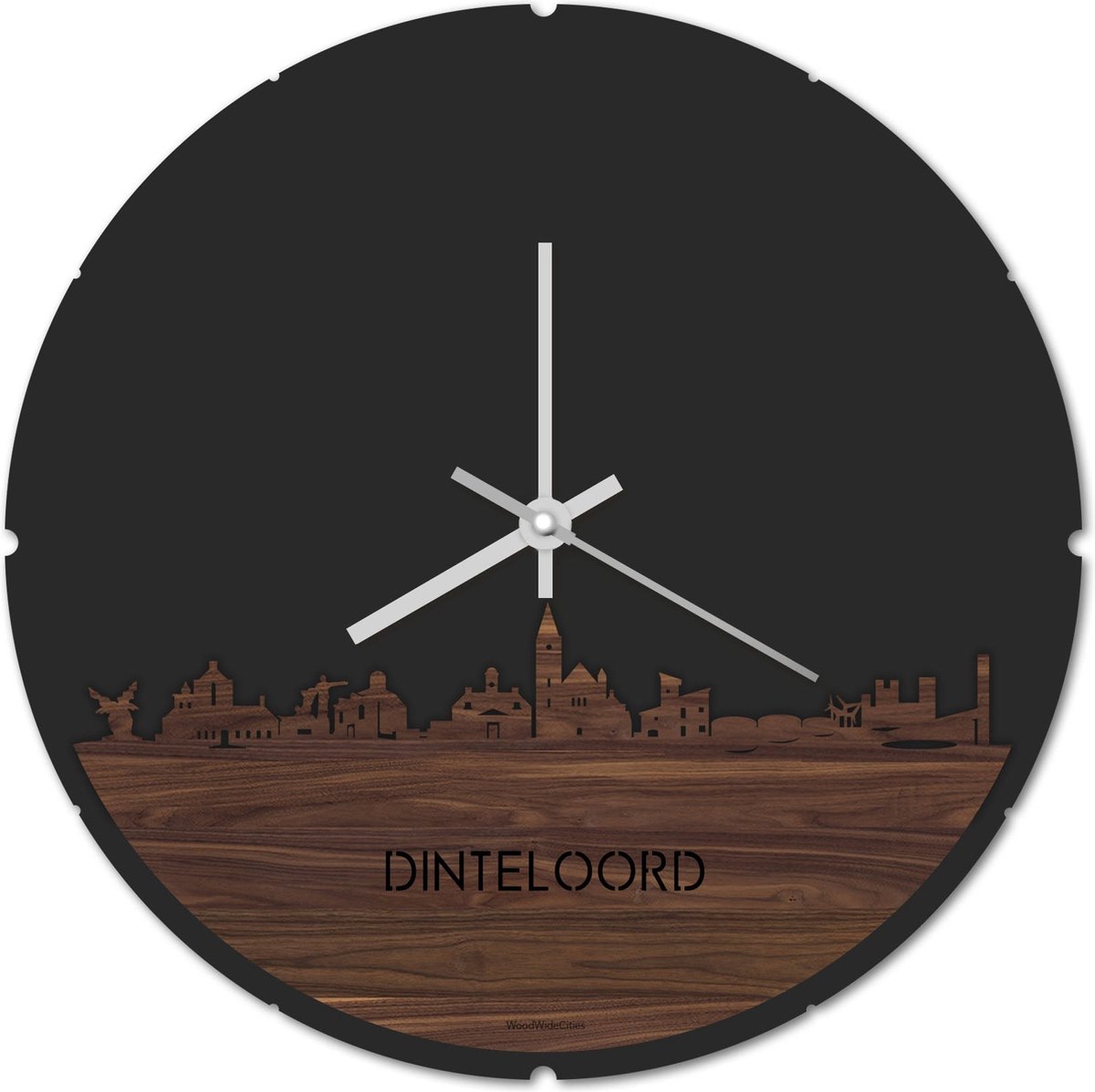 Skyline Klok Rond Dinteloord Notenhout - Ø 44 cm - Stil uurwerk - Wanddecoratie - Meer steden beschikbaar - Woonkamer idee - Woondecoratie - City Art - Steden kunst - Cadeau voor hem - Cadeau voor haar - Jubileum - Trouwerij - Housewarming -