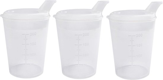 Medi-Inn+ Bill Becher 250 ML Set 1 Partie Inférieure + 2 Couvercles Pour Bureau - Ouvertures 12x10mm Et 4x4mm