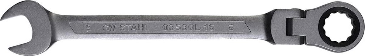 SW-Stahl 03530L-16 ringratelsleutel 16 mm I ringsleutel met scharnier I 72 tanden I steeksleutel met ringratel I ringratel steeksleutel SW 16