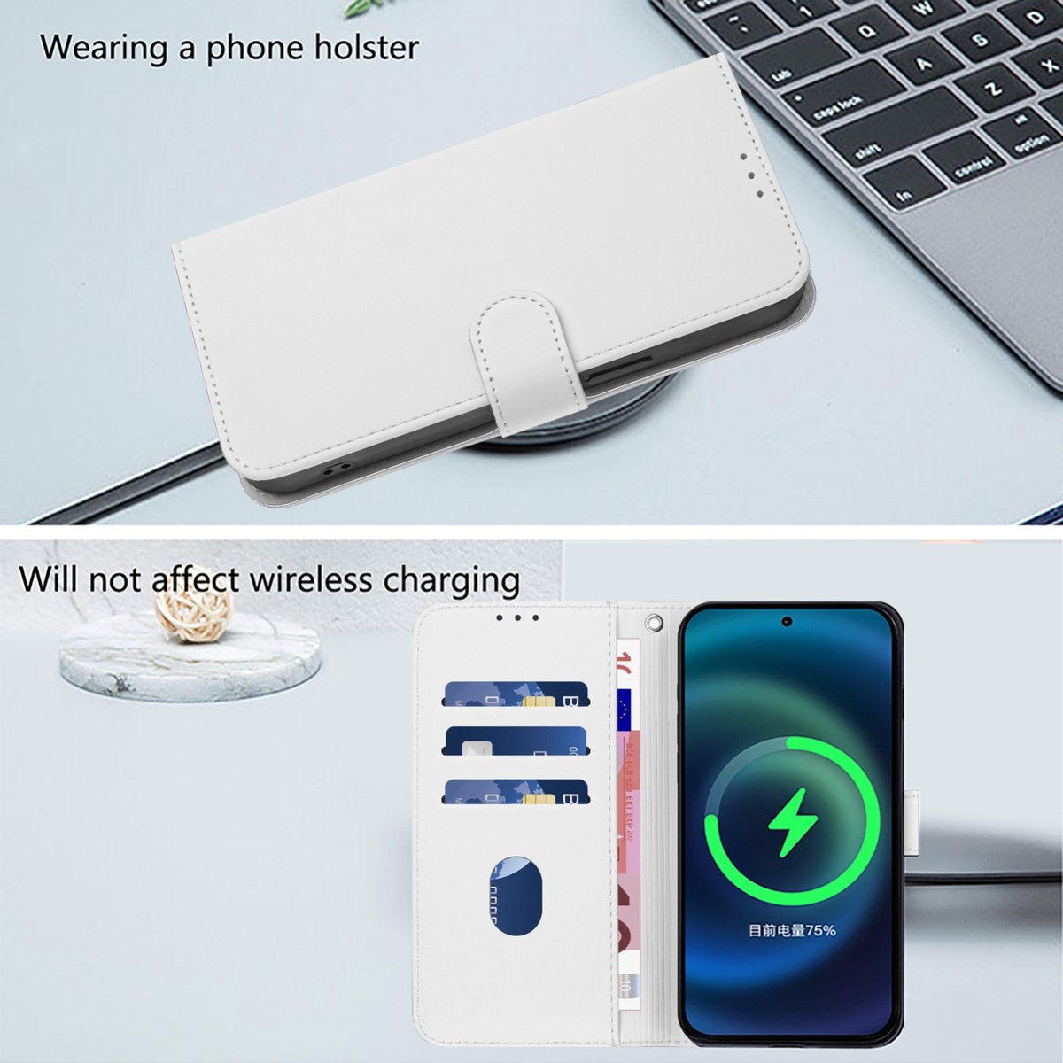Mobigear Telefoonhoesje geschikt voor Apple iPhone 16 Plus Hoesje | Mobigear Urban Wallet Bookcase Portemonnee | Pasjeshouder voor 3 Pasjes | Telefoonhoesje voor Pinpas / OV Kaart / Rijbewijs - Wit