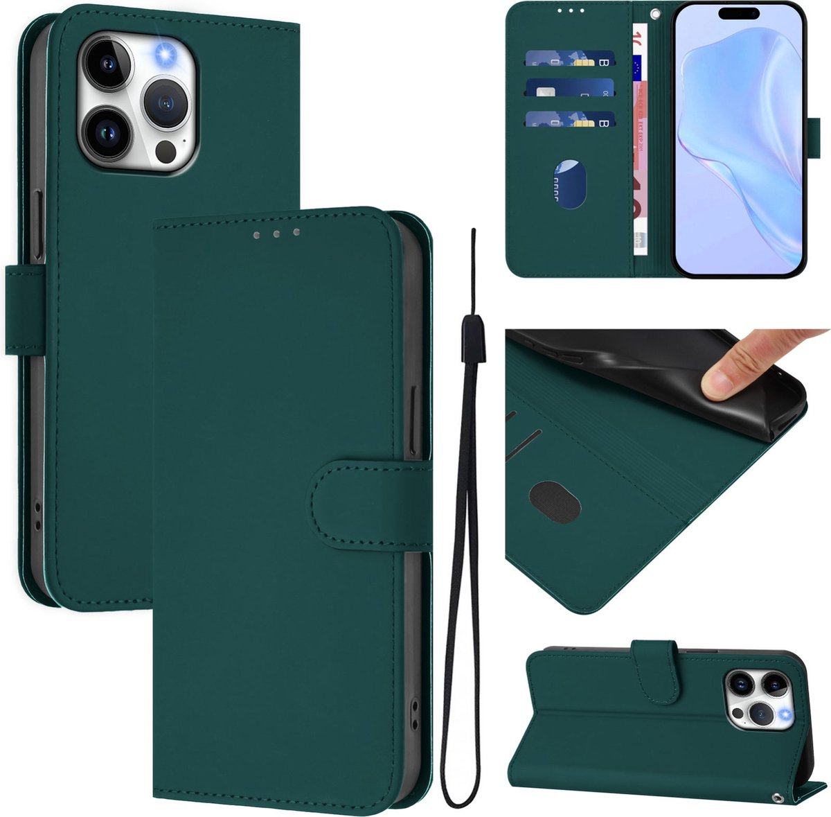Mobigear Telefoonhoesje geschikt voor Apple iPhone 16 Pro Max Hoesje | Mobigear Urban Wallet Bookcase Portemonnee | Pasjeshouder voor 3 Pasjes | Telefoonhoesje voor Pinpas / OV Kaart / Rijbewijs - Groen