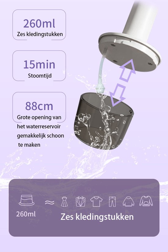 Défroisseur vapeur pour vêtements chauffe rapidement réservoir d'eau de 260 ml défroisseur portable éliminateur de plis défroisseur de voyage 15 minutes de vapeur continue convient aux vêtements rideaux et literie