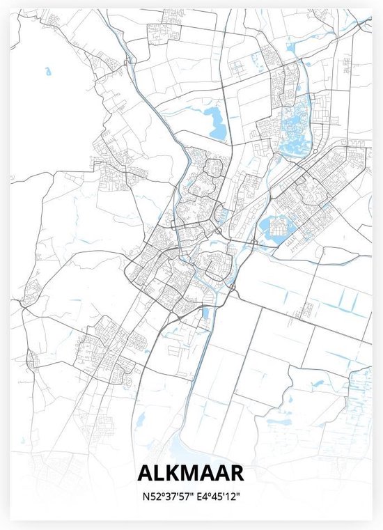 Alkmaar plattegrond - A3 poster - Zwart blauwe stijl