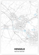 Hengelo plattegrond - A2 poster - Zwart blauwe stijl