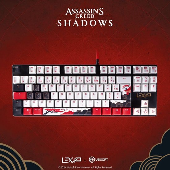 LEXIP X UBISOFT - Assassin's Creed Shadows - AZERTY Mechanisch gaming toetsenbord - 60% layout - Exclusief AC Shadows design - bekabeld via USB - Geschikt voor PC - wit, zwart, rood