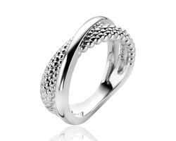 Zinzi zilveren ring kruislings popcorn en glad ZIR2242