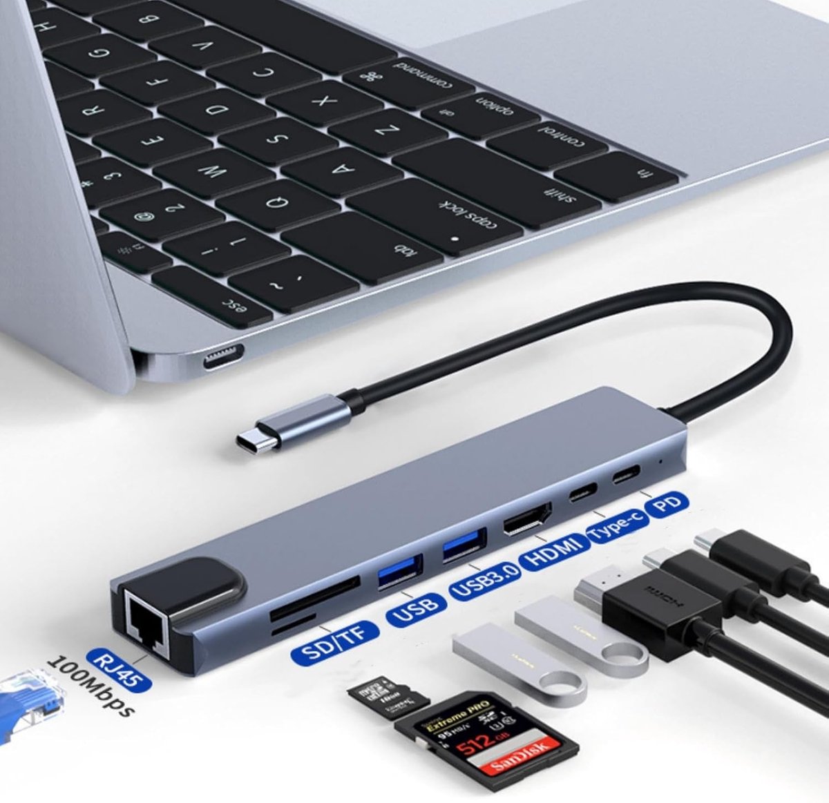 usb c hub - 8-in-1 USB-C Hub - Docking Station - USB Splitter - 4K HDMI - USB A - USB C - Ethernet - Micro SD - Ethernet - Interhub thumbnail 3