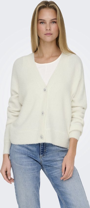 ONLY Pull Geena Col En V Tricot - Cloud Dancer - Femme - Coupe Confortable