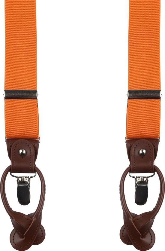 Convient - Bretelles de Luxe Oranje - Bretelles Adultes | Clips robustes - Clips solides - Clips larges | Une taille unique pour tous | Uni | Emballage cadeau