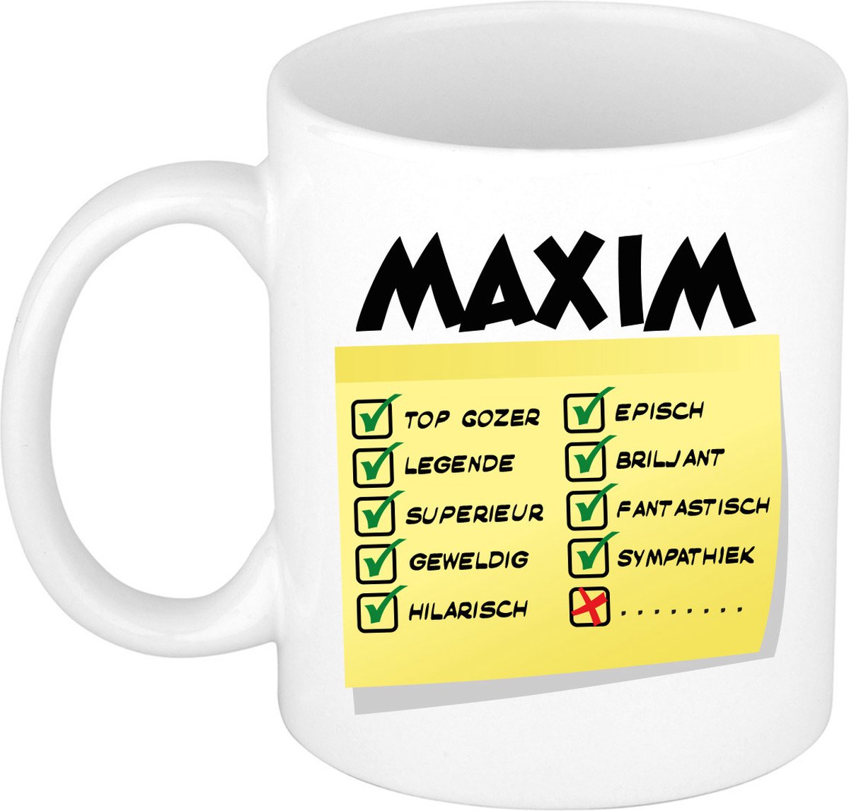 Bellatio Decorations Naam mok Maxim - wit - top gozer - keramiek - 300 ml - cadeau collega beker