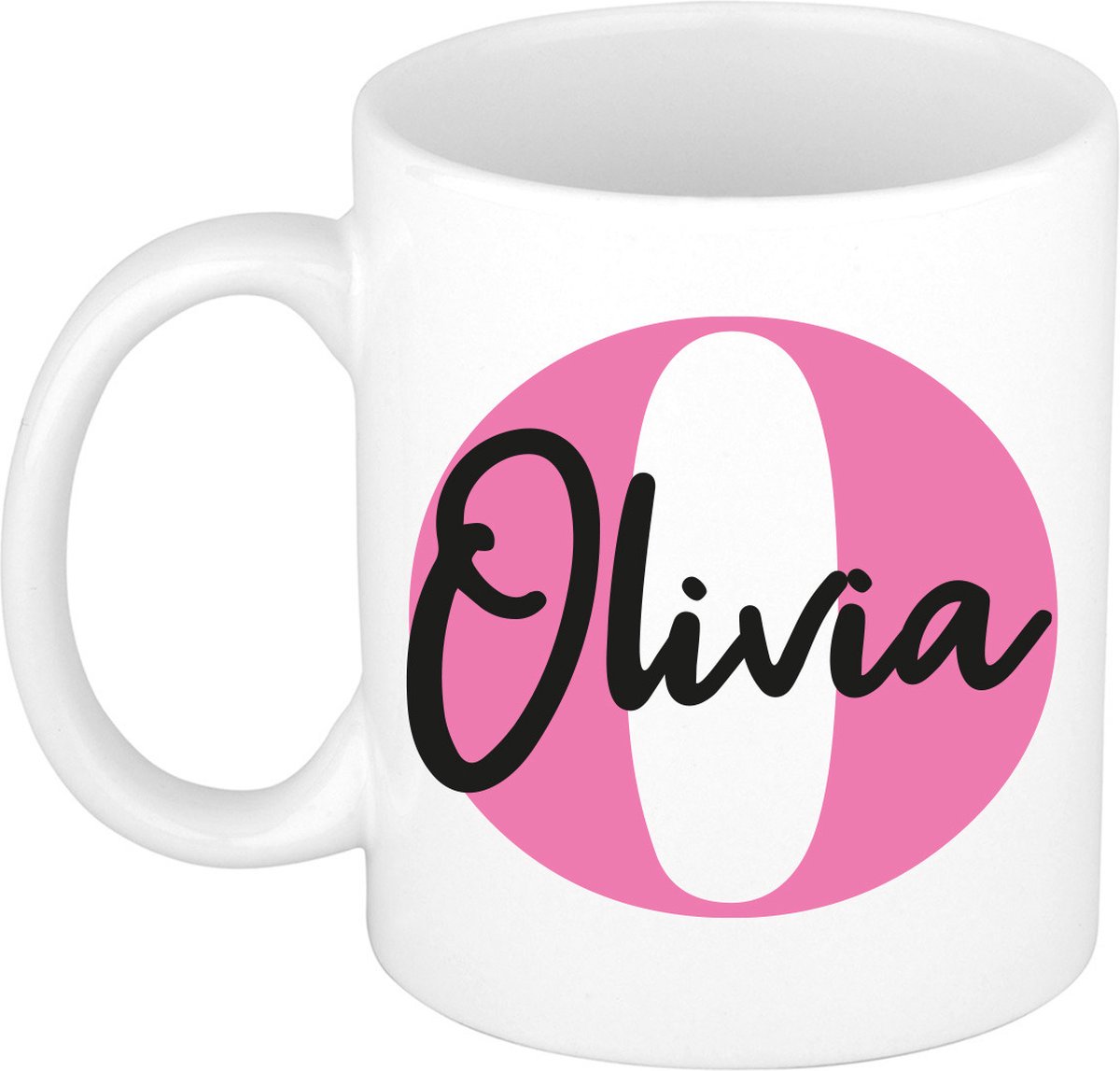 Bellatio Decorations Naam mok Olivia - roze - wit - keramiek - 300 ml - cadeau beker