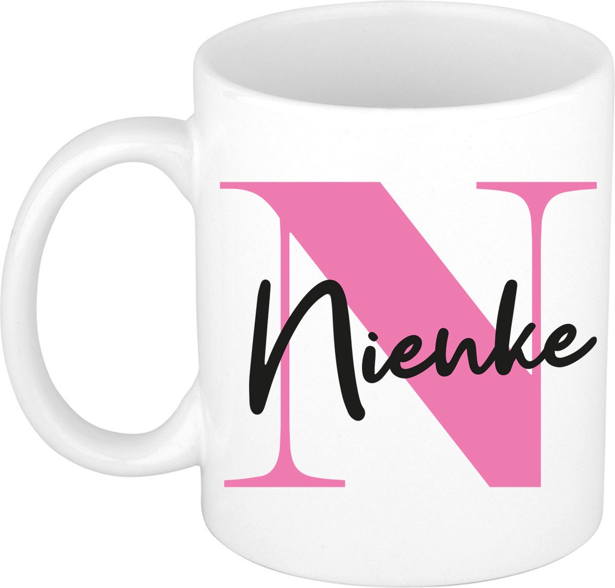 Bellatio Decorations Naam mok Nienke - roze - wit - keramiek - 300 ml - cadeau beker